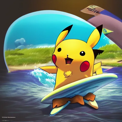Prompt: of pikachu surfing on a surfboard , n64 graphics , ps1, artstation