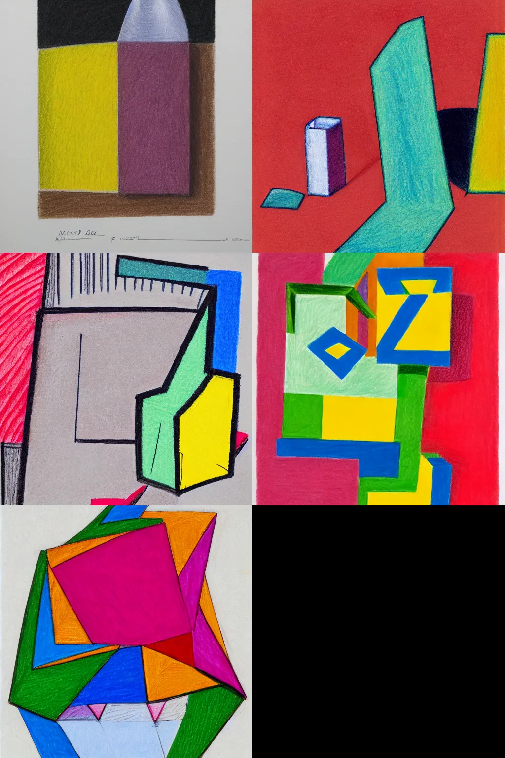 Prompt: a pencil drawing of an odd shaped object on a colorful backdrop, a color pencil sketch by raoul de keyser, polycount, crystal cubism, ultrafine detail, oil on canvas, childs drawing