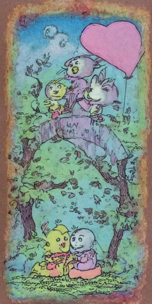 Prompt: a vintage valentine's day scene by alexander jansson, joel fletcher, owen klatte, angie glocka, justin kohn, maurice sendak. pastel easter palette.