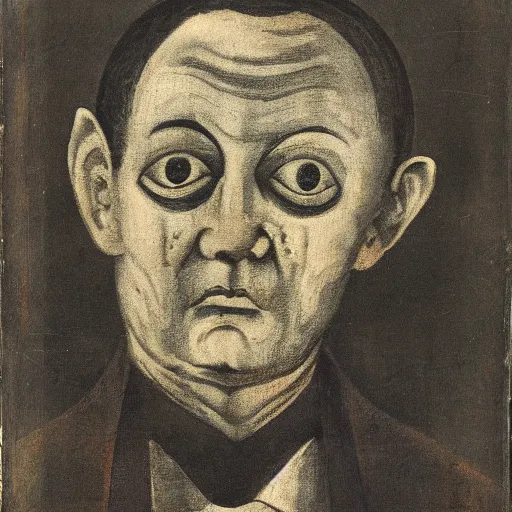 Image similar to portrait of alexander abdulov, with a red eyes, satanic body, head of old man