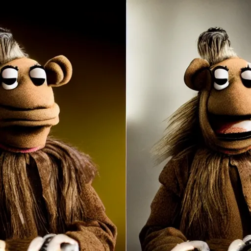 Prompt: Theodin king of Rohan depicted as a muppet, cinematic lighting, photography