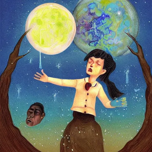 Prompt: surreal tears from the moon, art by jeff lyons and sandra pelser