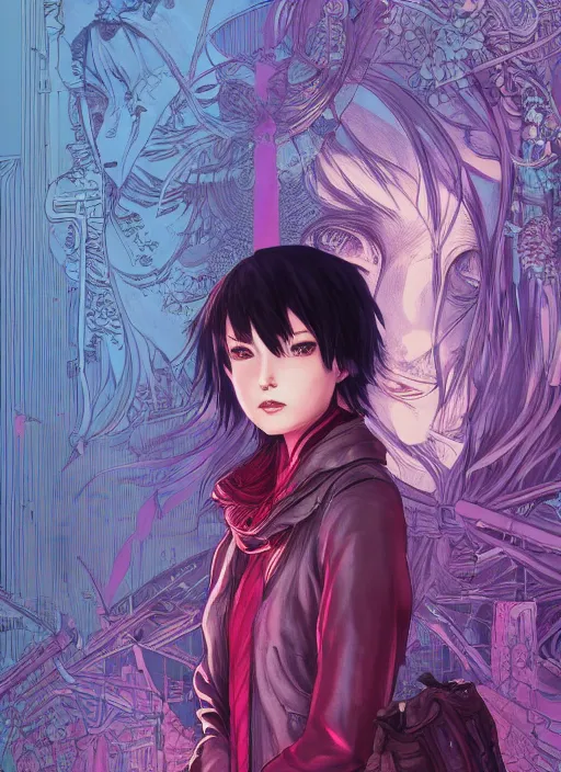 Image similar to portrait of mikasa, an ultrafine detailed illustration by james jean, intricate linework, bright colors, final fantasy, behance contest winner, vanitas, angular, altermodern, unreal engine 5 highly rendered, global illumination, radiant light, detailed and intricate environment