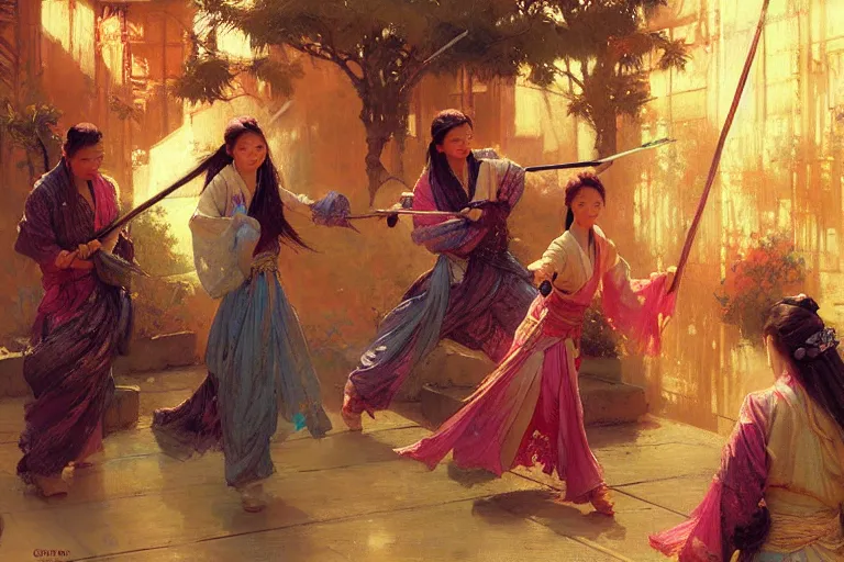 Image similar to wuxia, spring, neon light, painting by gaston bussiere, craig mullins, j. c. leyendecker