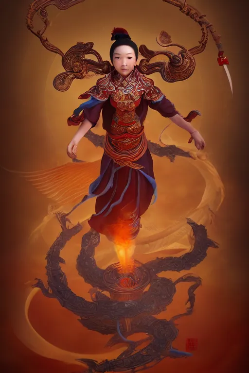 Prompt: nezha flies around swiftly on his wind flame circles, chinese mythology, top view, cinematic, fantasy character portrait, highly detailed, by new gods : nezha reborn, nezha : birth of the demon child,