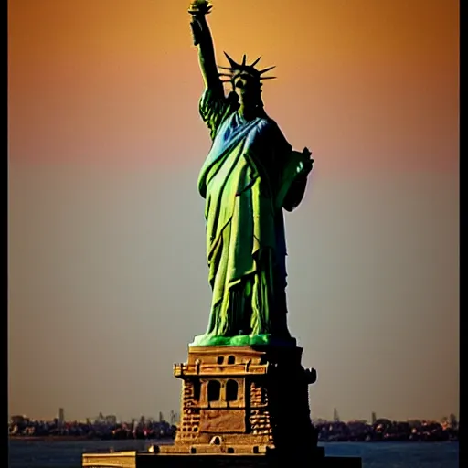 Prompt: The Statue of Liberty, made of gold