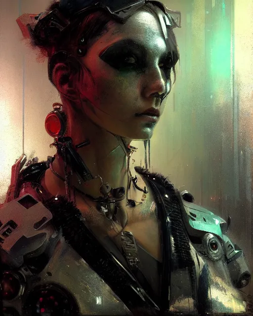 Image similar to a cybergoth, dystopian mood, sci-fi character portrait by gaston bussiere, craig mullins