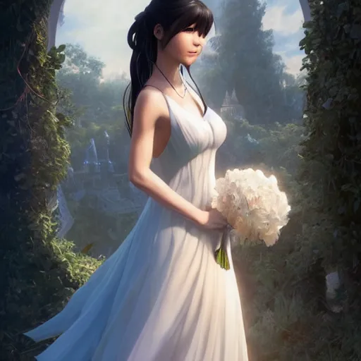 Image similar to rinoa heartilly in a wedding dress, cg animation, riot entertainment, arcane, realistic, character select portrait, by artgerm, greg rutkowski, alphonse mucha, 3 d