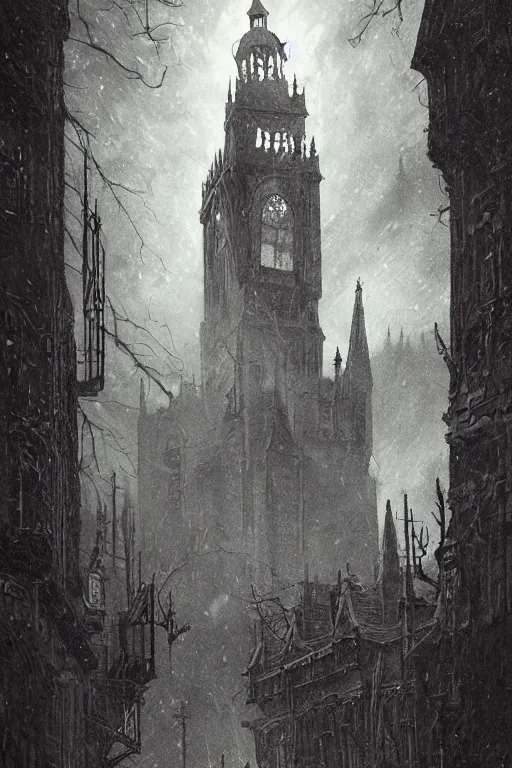 Prompt: haunted gothic old london 1 9 0 0, lovecraft, photorealistic, dark, atmospheric lighting, painted, intricate, ultra detailed by leesha hannigan, thierry doizon, kai carpenter, well composed, best on artstation, cgsociety, epic, stunning, gorgeous, intricate detail, smart color, sharp focus