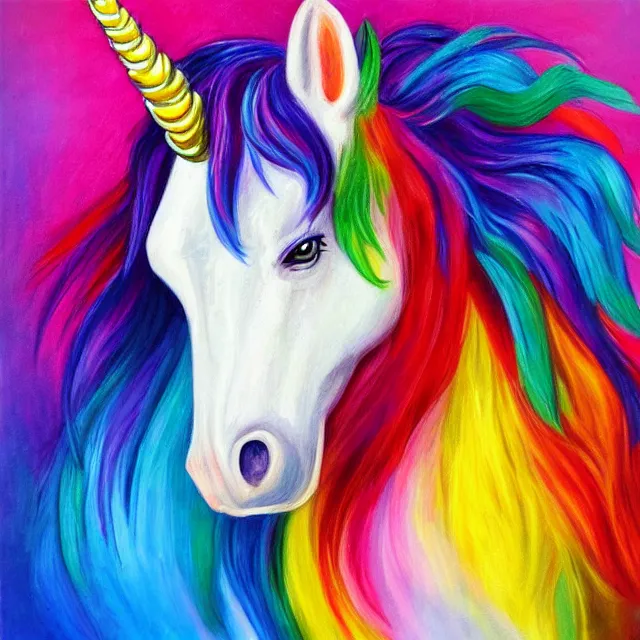 Prompt: beautiful unicorn, colorful oil painting