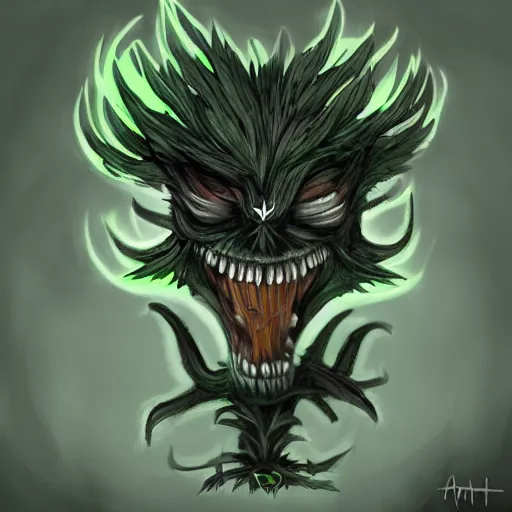 Image similar to A fierce plant monster with mean eyes and an evil smile, trending on art station