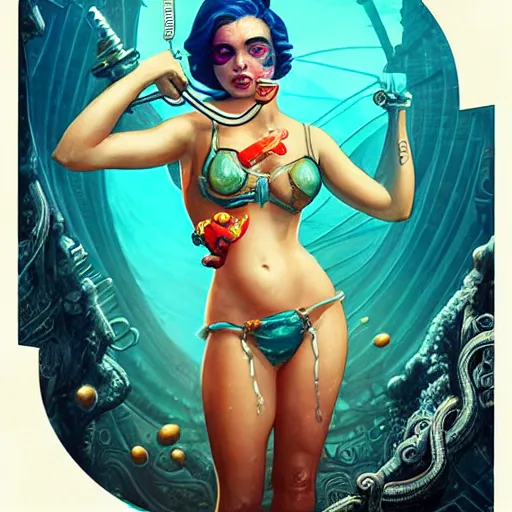 Image similar to lofi underwater bioshock biopunk bikini portrait, Pixar style, by Tristan Eaton Stanley Artgerm and Tom Bagshaw.