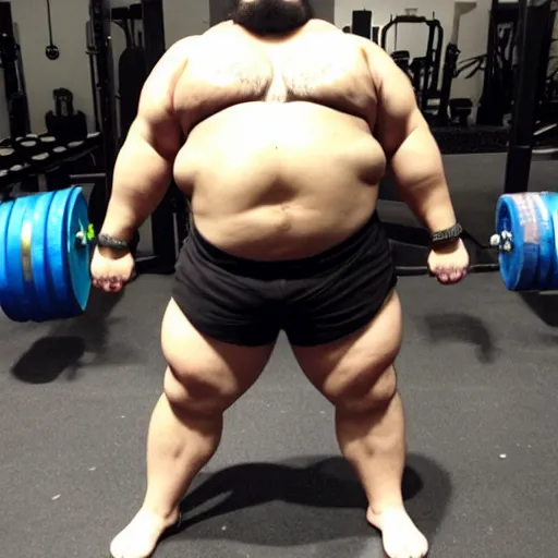 Image similar to the bloat lord kyriakos gym powerlifter fatman greek