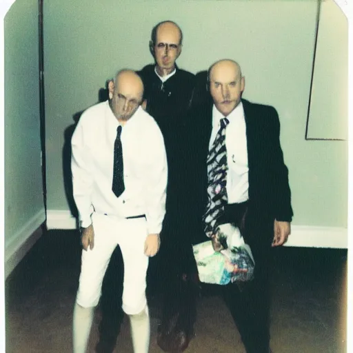 Image similar to a found polaroid photo of trash humpers in the backrooms