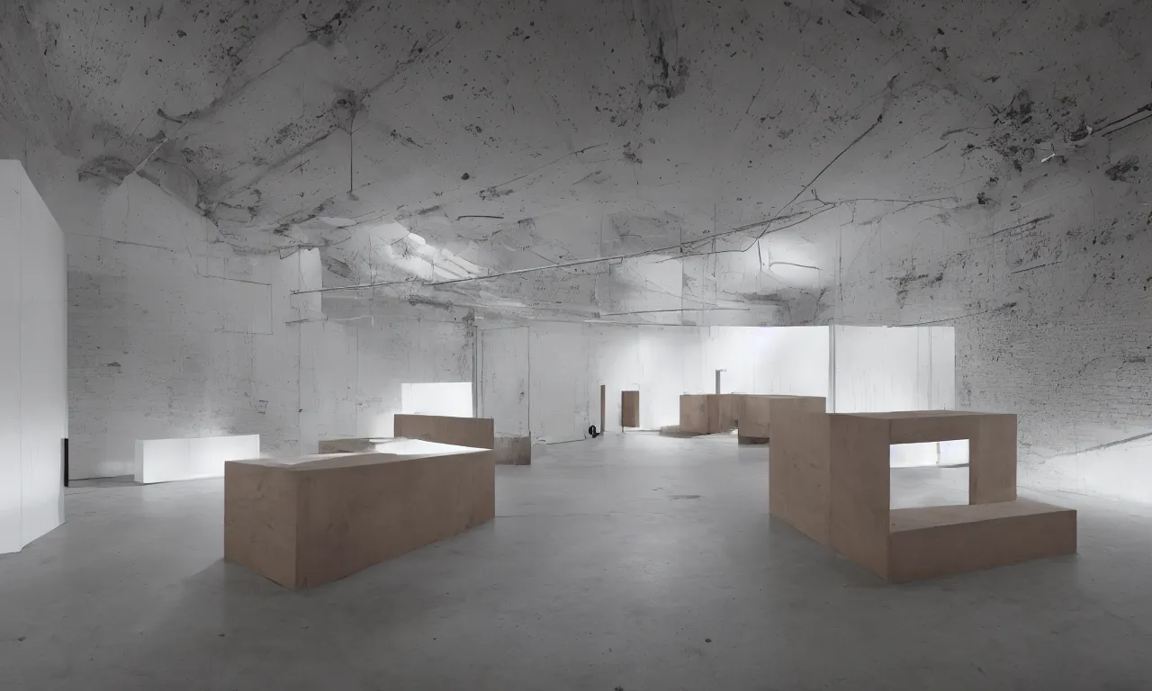 Prompt: a dezeen showroom, archdaily, ignant, photo of minimal synthesizer by john pawson, virgil abloh, cosby studio