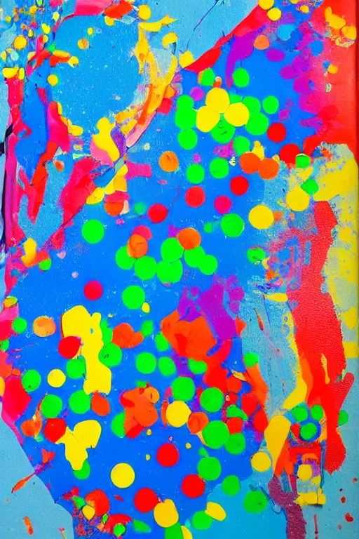 Prompt: figure made out of paint splatters playing ping pong, artwork, paddle and ball
