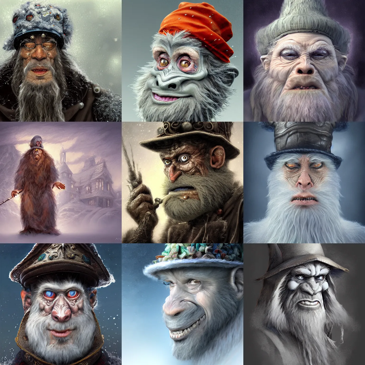 Prompt: a wlop 3 d render of very very very very highly detailed beautiful mystic portrait of a horror wind phantom ape mage with stylish hat and frosty background by anton pieck, intricate, extremely detailed, micro detail, digital painting, artstation, concept art, smooth, sharp focus, illustration, intimidating lighting, incredible art,