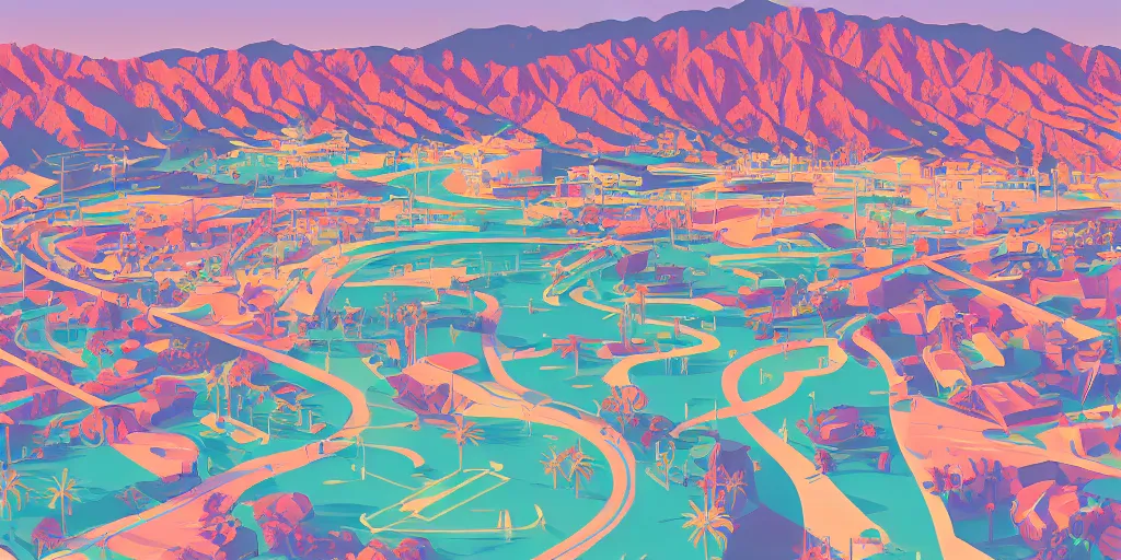 Image similar to a beautiful illustration Palm Springs by James Gilleard, geometric lines, 8k, 4k