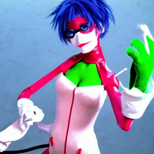 Image similar to Kermit the Frog as Rei Ayanami in Neon Genesis Evangelion