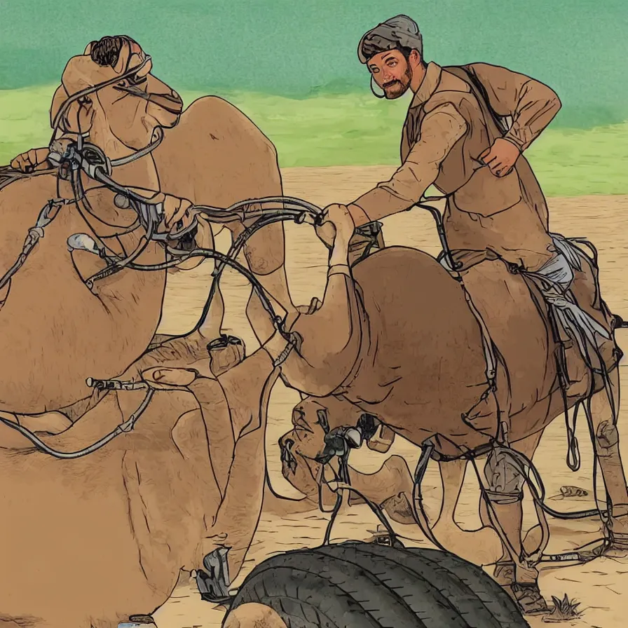 Prompt: detailed illustrated instructions on how to change the tire on a camel