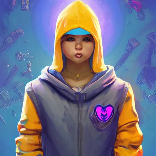 Image similar to baby Angel, baby cherub,wearing angel, face covered, Gucci, halo, ski mask, balaclava, face covered, wearing angel halo covered face, orange hoodie, hip hop, multiple golden necklaces, fantasy art apex fortnite Video game icon, 2d game art gta5 cover , official fanart behance hd artstation by Jesper Ejsing, by RHADS, Makoto Shinkai and Lois van baarle, ilya kuvshinov, rossdraws