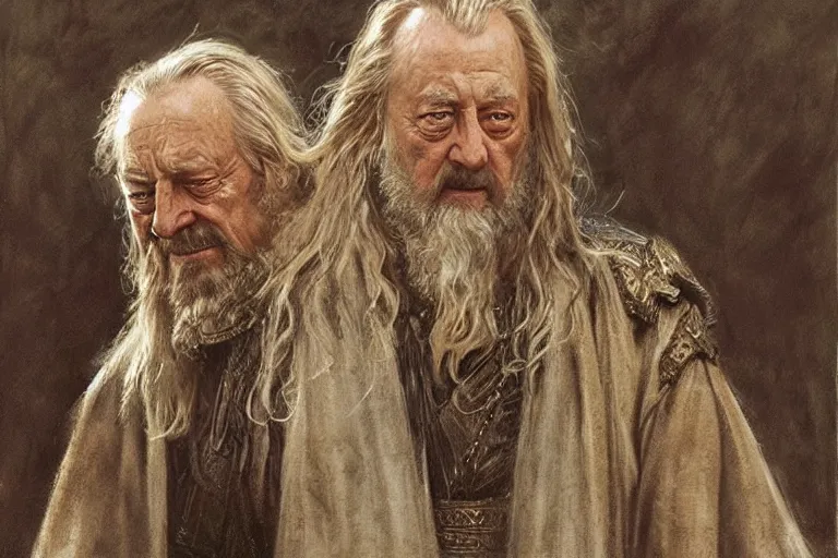 Image similar to Theoden. concept art by James Gurney.
