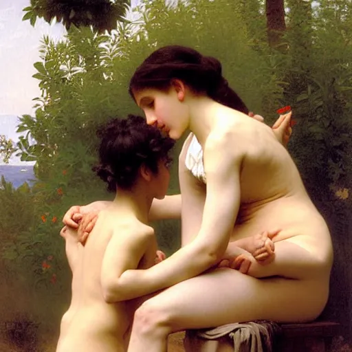 Image similar to Painting. The Hard Lesson. Art by william adolphe bouguereau. Extremely detailed. 4K.