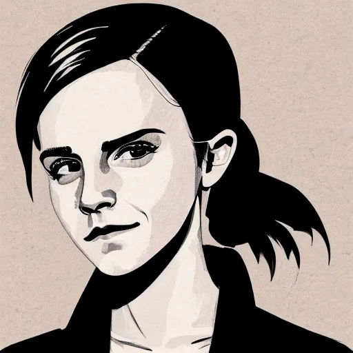 Image similar to an illustration of emma watson dressed like a japanese ninja