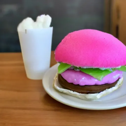 Image similar to a cotton candy burger.