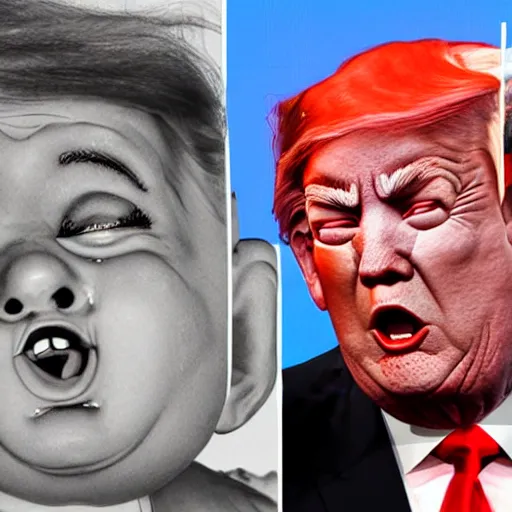 Image similar to mad magaine trump as a giant crying baby