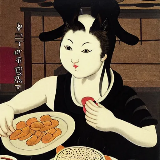 Image similar to a highly detailed painting of a cat chef baking cookies in the style of matisse, caravaggio, ukiyo - e