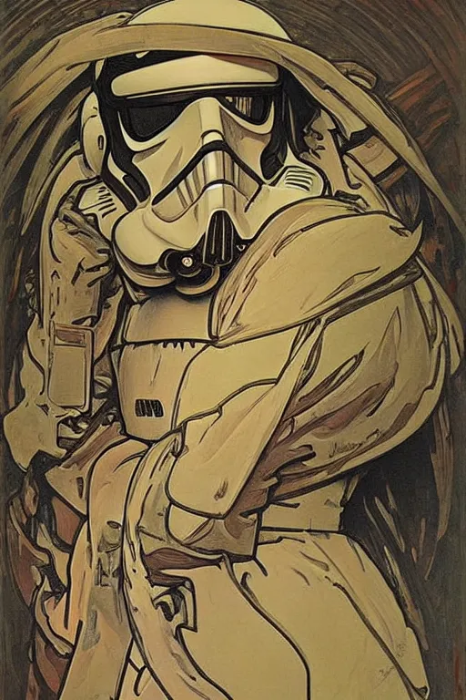 Image similar to beautiful painting of a storm trooper by alphonse mucha, highly detailed