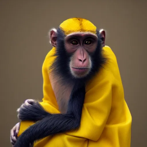 Image similar to a monkey wearing a yellow kimono, 8 k