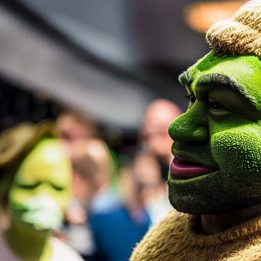 Image similar to Kanye dressed as Shrek, XF IQ4, 150MP, 50mm, F1.4, ISO 200, 1/160s, natural light