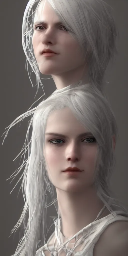 Prompt: sacred, whitehaired, female, knight, beautiful, dynamiclighting, close, ups, extremely, high, detail, photo, realism, 3 d, film, lighting, post - processing, conceptart, marie magny's style