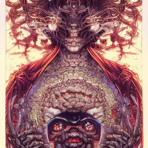 Image similar to portrait of crazy clawn, symmetrical, by yoichi hatakenaka, masamune shirow, josan gonzales and dan mumford, ayami kojima, takato yamamoto, barclay shaw, karol bak, yukito kishiro