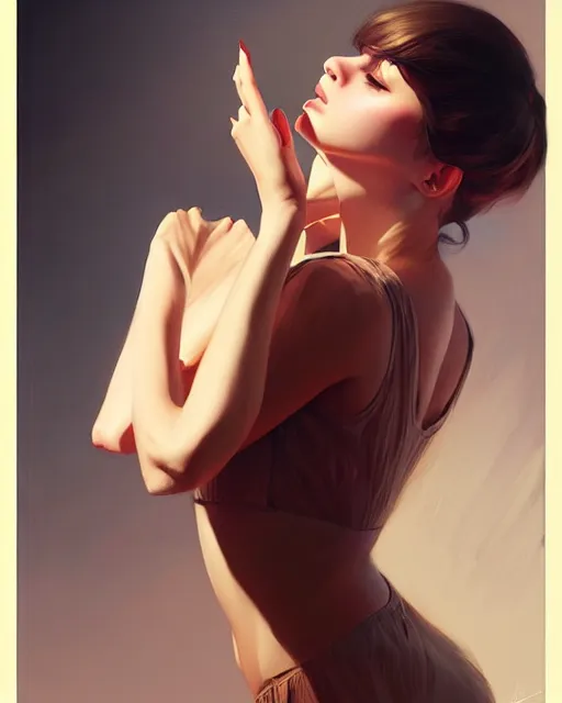 Image similar to an artistic pose, composition, young girl, realistic shaded, fine details, realistic shaded lighting poster by ilya kuvshinov, magali villeneuve, artgerm, jeremy lipkin and michael garmash and rob rey