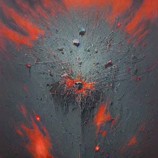 Image similar to a smooth grey cube being devoured by extremely detailed splatters of abstract paint, engulfed in flames in the style of james jean, pascal blanche, surreal, beksinski, high detailed