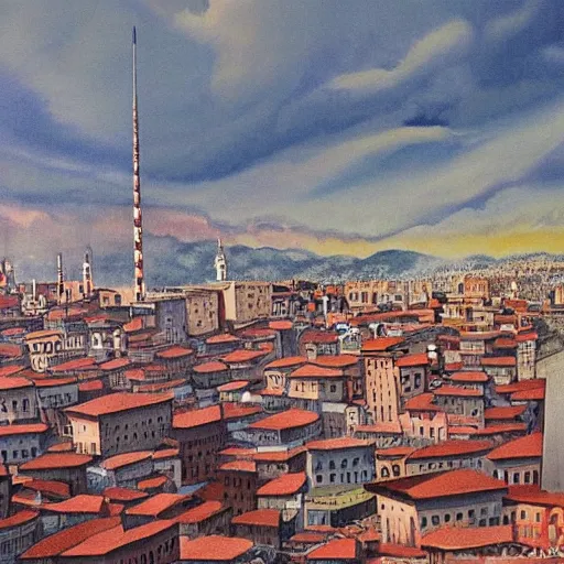 Prompt: painting of sarajevo in year 3 0 0 0, futuristic architecture