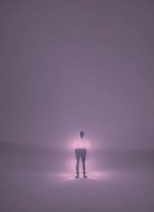 Image similar to human silhouette, large diffused glowing aura, long exposure, film grain, cinematic lighting, blurry