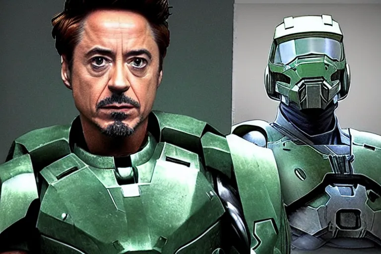 Image similar to robert downey jr as master chief