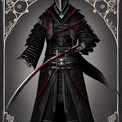 Prompt: Male Victorian Gothic Samurai, hd, intricate, bloodborne, 8k, digital art