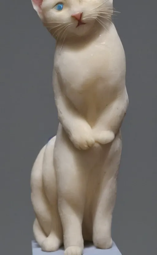 Image similar to a sculpture made from wax of a kitten.