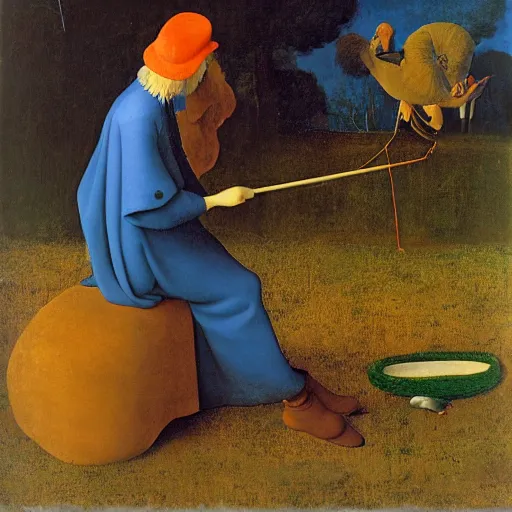 Image similar to Portrait of An ugly used up wench with a dirty mind fishing for rocks in all the wrong places. Painting by Jan van Eyck, Audubon, Rene Magritte, Agnes Pelton, Max Ernst, Walton Ford