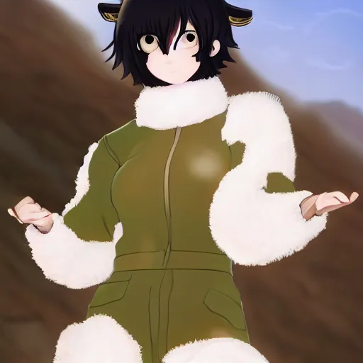 Prompt: girl in sheep suit, artwork made by makoto shinkai, inspired in hirohiko araki, clean details, light color palette, anatomically proportional, hd