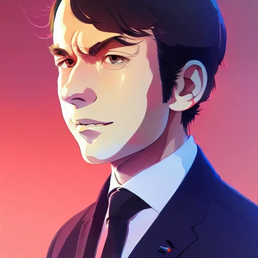 Image similar to emmanuel macron, portrait shinkai makoto studio ghibli studio key hideaki anno sakimichan stanley artgerm lau rossdraws james jean marc simonetti elegant highly detailed digital painting artstation pixiv