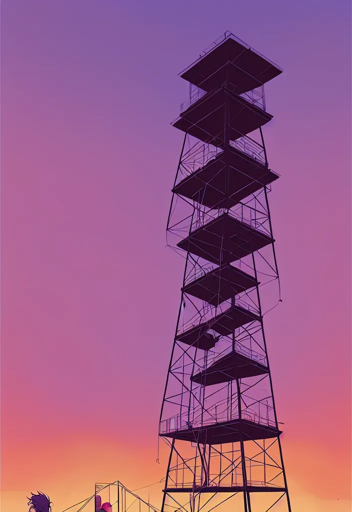 Image similar to by moebius and atey ghailan fire tower |