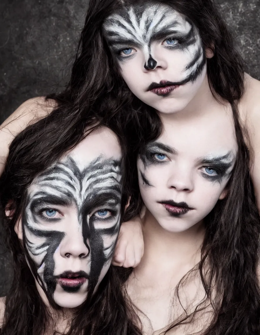 Prompt: anya taylor joy, black metal face paint, hyper-realistic, 4k, glamour photoshoot