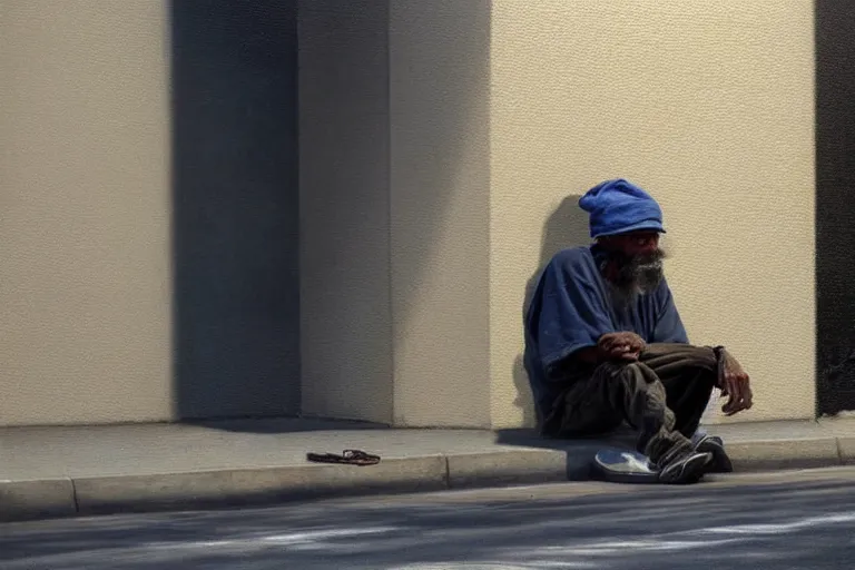 Image similar to ( ( a beautiful 8 k photorealistic masterpiece oil painting ) ( of ( a homeless man using crack in a los angeles sidewalk ) ) ) ( hyperrealism ) ( 1 6 k ) ( trending on artstation )