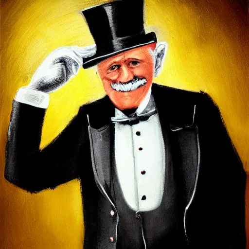 Prompt: old man in a suit and top hat at night realistic